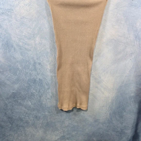 HM Ribbed Knit Midi Dress Tan Beige Sleeveless Bodycon Scoop Neck XS - Picture 3 of 8